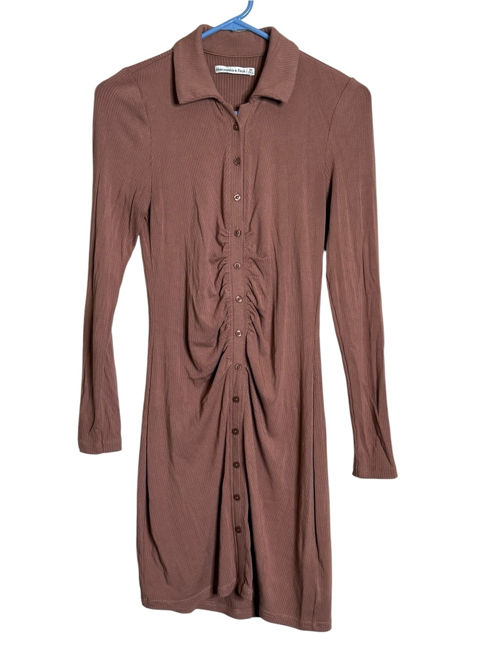 Abercrombie & Fitch Ruched Front Long Sleeve Collared Dress - Brown Size XS